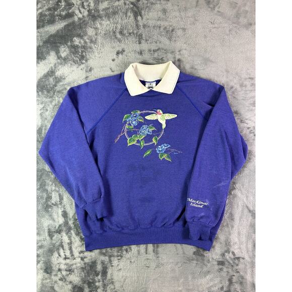 Vintage Lee Mackinac Island Hummingbird Collar Sweatshirt XL USA Made Distressed - Picture 1 of 9